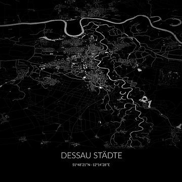 Schwarz-weiße Karte von Dessau Städte, Sachsen-Anhalt, Deutschland. von Rezona