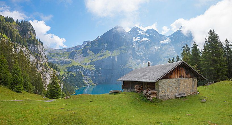 pictorial landscape  Oeschinensee, with hut and mountains by SusaZoom