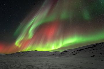 Spectaculair noorderlicht in de bergen van Arina Kraaijeveld