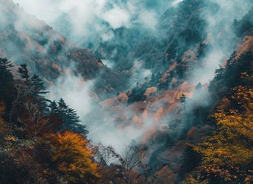 Herfstmystiek in de bergtoppen van fernlichtsicht