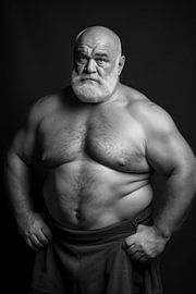 Bodybuilder met een witte baard van BEARpictureart