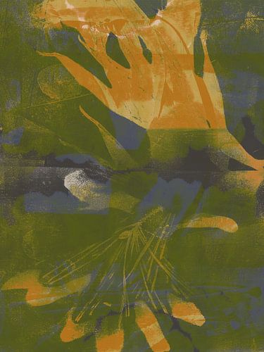 Moderne abstracte kunst. Organische vormen in groen, geel, blauw.