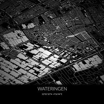 Zwart-witte landkaart van Wateringen, Zuid-Holland. van Rezona