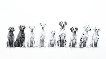 Dog group portrait semi-abstract by Vlindertuin Art