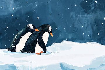 Twee pinguïns in een besneeuwd landschap van Imperial Art House