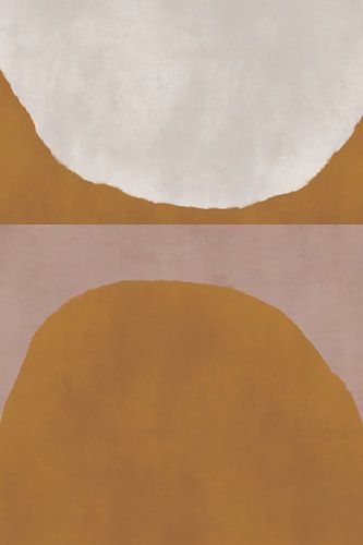 70s Retro veelkleurige abstracte vormen. Wit, okergeel en beige