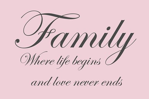 Family where life begins – Typografie Kunst – Lichtroze