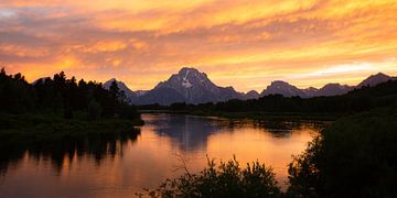 Oxbow Bend (Grand Teton) bij zonsondergang