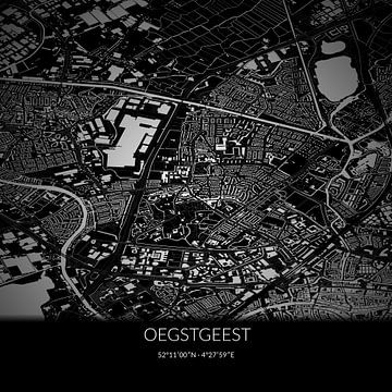 Schwarz-weiße Karte von Oegstgeest, Südholland. von Rezona