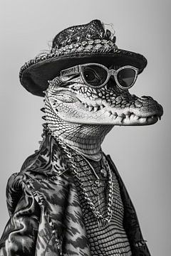 Gestileerde krokodillenkop in hip-hop outfit en zonnebril van Felix Brönnimann