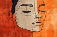 Contour of Emotion: Abstract Female Portrait in Orange by Eva Lee thumbnail