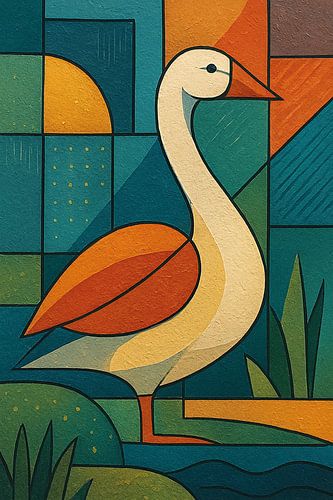 Een geometrische illustratie van een gans.