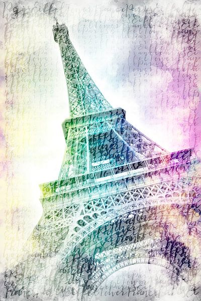 PARIJS eiffeltoren | aquarel regenboog kleuren van Melanie Viola