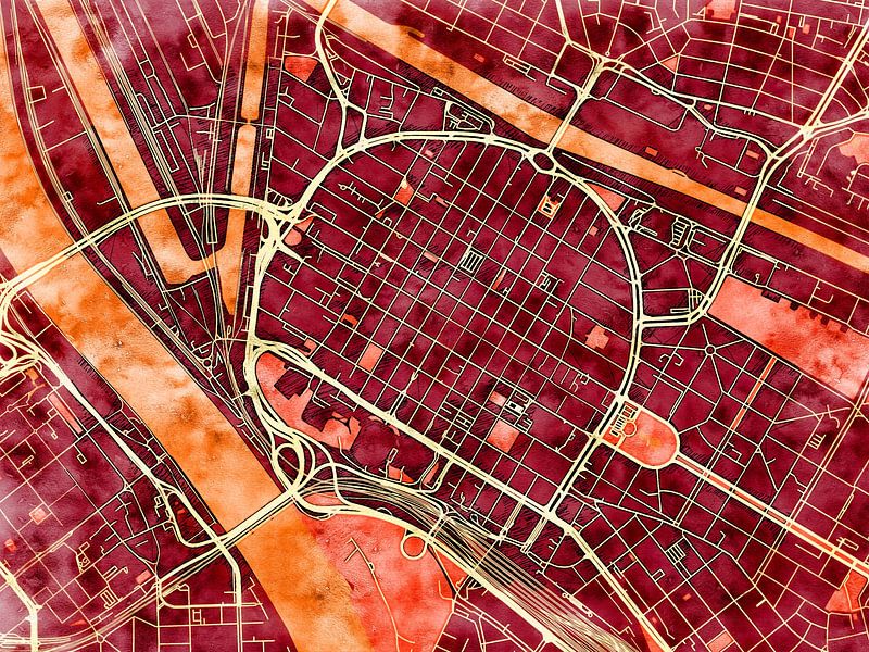 Carte de Mannheim centrum avec le style 'Amber Autumn' par Maporia