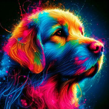Vrolijk gekleurde hond in neonkleuren. ( 3 ) van Ineke de Rijk