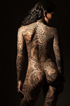 Femme moderne tatouée dans un style digital minimaliste