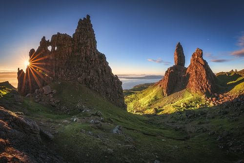 Schotland Old Man of Storr Panorama met zon
