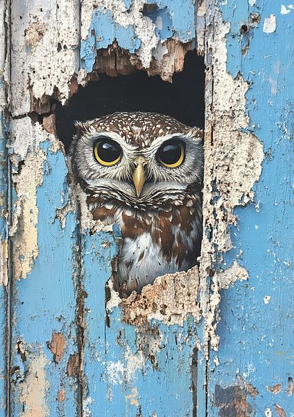 Hibou - Yeux vigilants en bleu usé par OMG Art