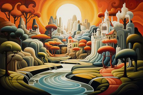 Bizarre surreal art deco landscape