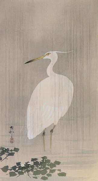 Ohara Koson - Little Egret in the Rain (edited) by Peter Balan