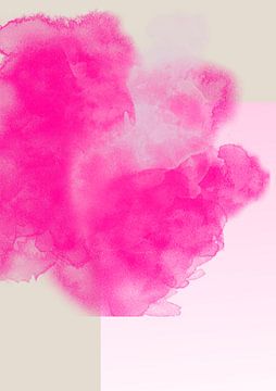 Knalroze neon aquarel "wolk" tegen een zacht roze achtergrond met kleurverloop. van Studio Allee