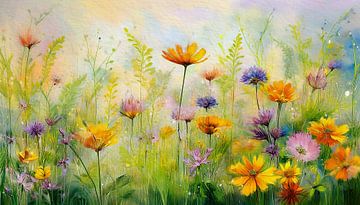 Lente! Wilde bloemen in de border. van Studio Pieternel