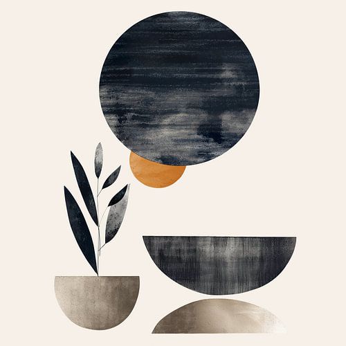 Abstraction - cercles et plantes - gris taupe - no 1