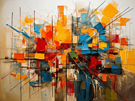 Dynamische abstrakte Komposition mit explosiven Farben "Stad bij avond" von STUDIO ARTSY