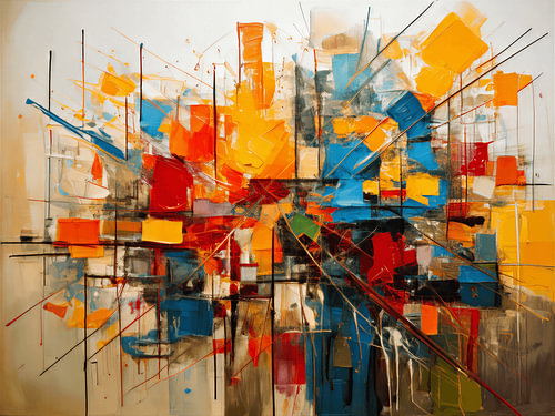 Dynamische abstrakte Komposition mit explosiven Farben "Stad bij avond" von STUDIO ARTSY