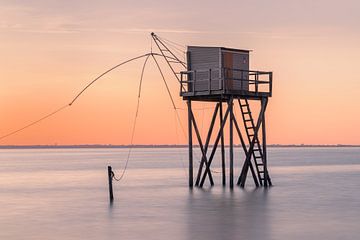 Fishing hut at sunset in Saint-Michel-Chef-Chef, Loire-Atlantique, France