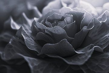 Monochrome close-up van een bloem in detail van De Muurdecoratie