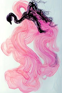 Black swan in pink swirls van Franka Poulain