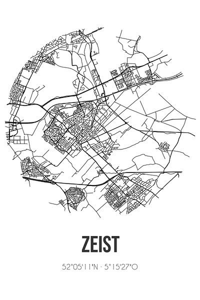 Zeist (Utrecht) | Map | Black and white by Prints of Place