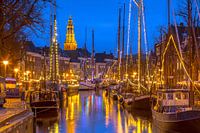 Stadsgezicht van Groningen met zeilschepen