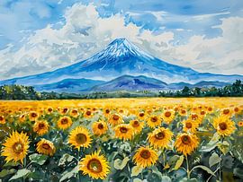 Sonnenblume und Berg Fuji von Littlewhitecat