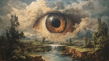 Das Auge, das immer zusieht Surreale Vintage-Ölkunst von Aden Pink Studio