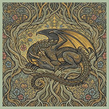 Grüner, schlummernder Drache – Jugendstil
