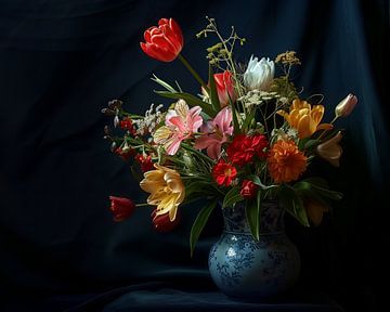 Digitaal stilleven met gekleurde bloemen van Thea