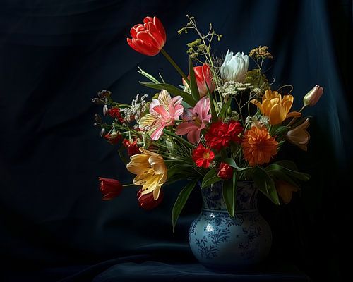 Digital still life with coloured flowers