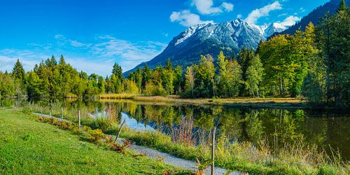 Waterspiegeling in de heidevijver, herfst, bij Oberstdorf