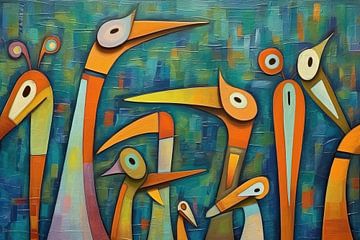 Schilderij kleurrijke vogels | Fluisterende verenpraat van ARTEO Schilderijen