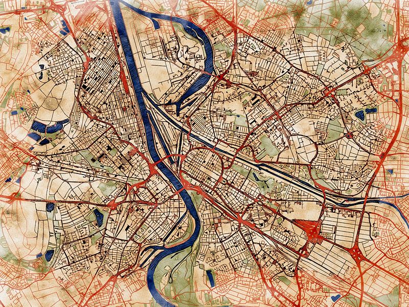 Map of Mannheim with the style 'Serene Summer' by Maporia