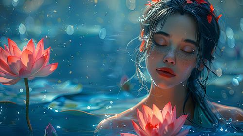 vrouw met lotusbloem meditatie
