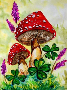 Toadstools with lucky clover by Sebastian Grafmann