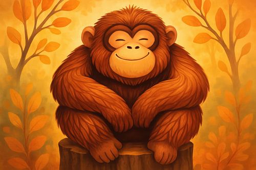 Smiling monkey on tree stump by Art & Soul Creations