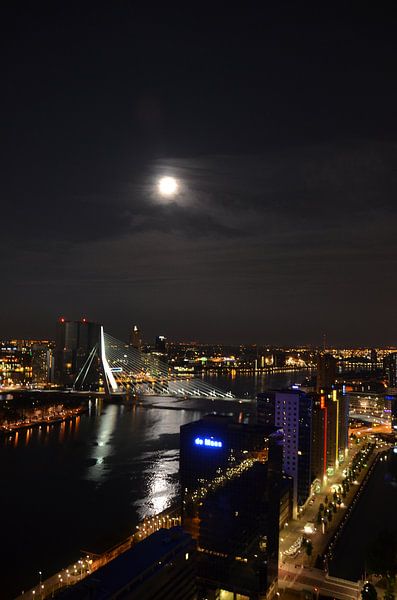 Full Moon over Rotterdam and the Maas river by Marcel van Duinen