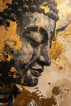 Abstracte interpretatie van Boeddha met gouden tinten van Art & Soul Creations