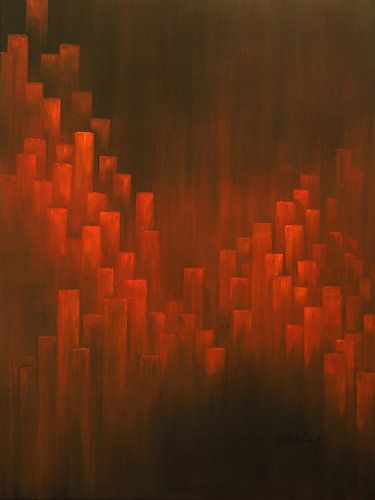 Paysage imaginaire rouge abstrait 1