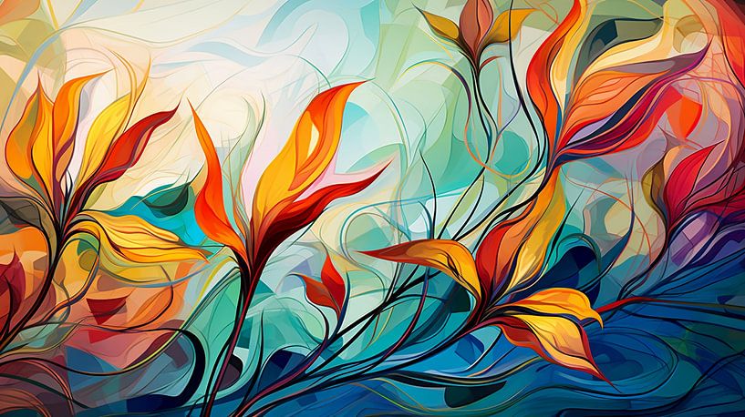 Saffron Petals on Azure Dreams von ML