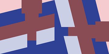 70s Retro funky geometrisch abstract patroon in roze, kobaltblauw, warm roodbruin